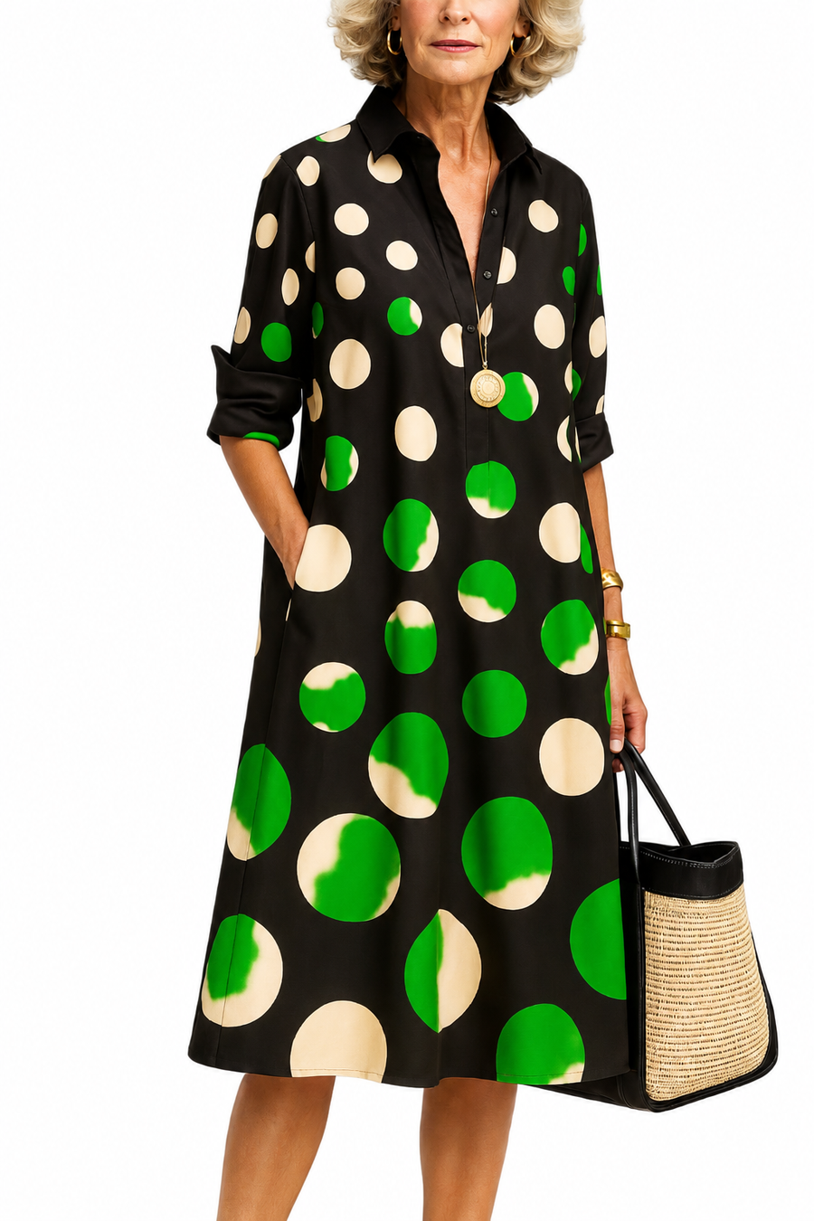 Vestido Midi Estampado Lunares