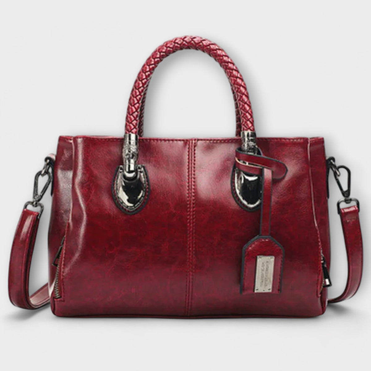 Bolso Estructurado Camel Con Asa Trenzada